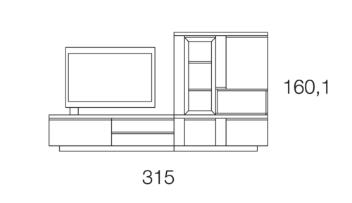 Medidas del mueble salón con panel TV y vitrina