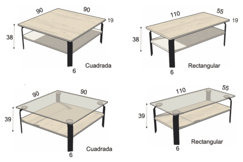 Medidas de las mesas de centro modelo F