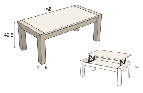 Medidas de la mesa de centro elevable modelo U